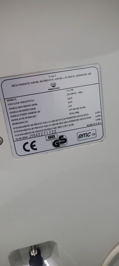 Desumidificador portátil semi novo 3 em 1
