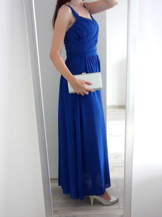 Sukienka suknia długa maxi wesele Bialcon niebieska studniówka 36 38 M