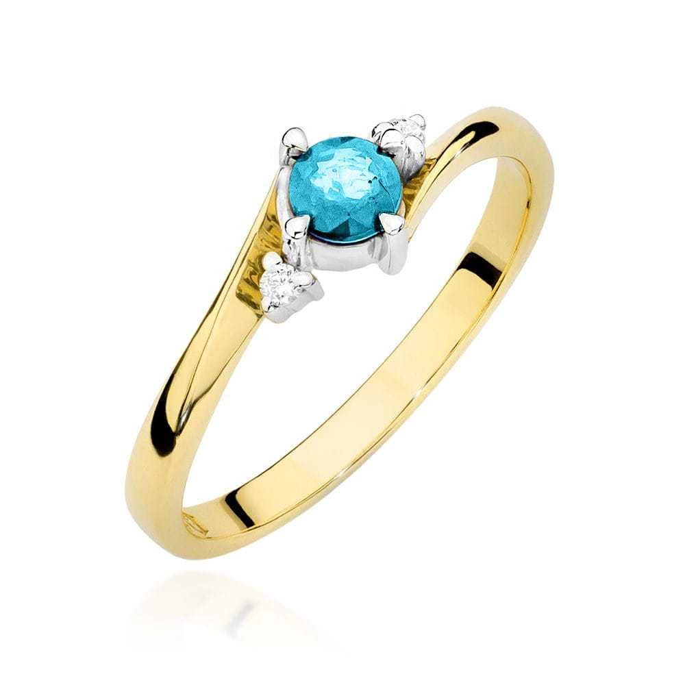 Piękny pierścionek niebieski topaz brylanty złoto 585