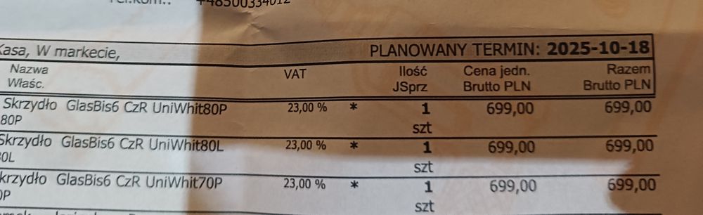 Skrzydło drzwiowe wewnętrzne
