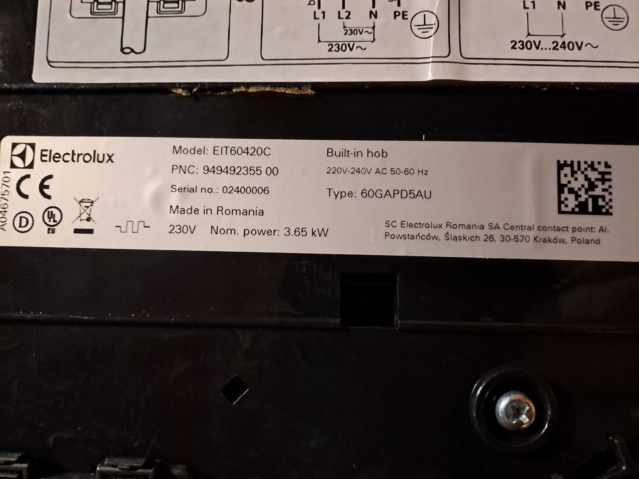 płyta indukcyjna Electrolux EIT60420C moduł