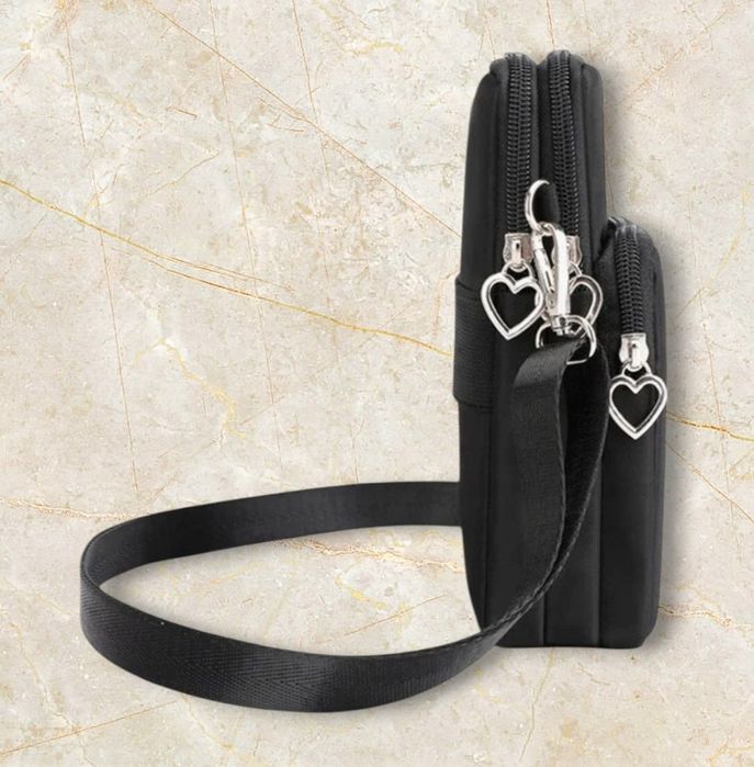 Torebka Czarna Mini Kopertówka na Telefon Portfel na Ramię