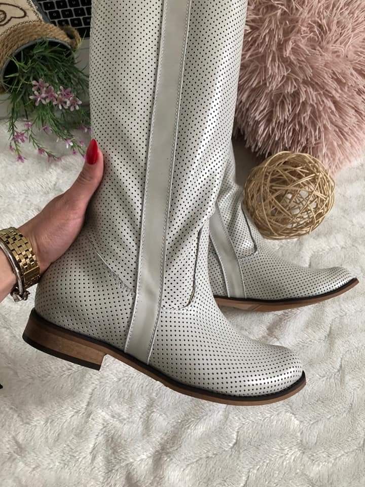 Eleganckie kozaki letnie skóra naturalna kolory