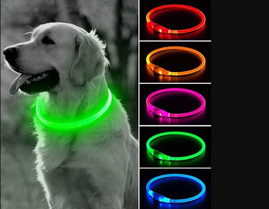 Светящиеся LED лед ошейник для собак 70 см синий и зеленый