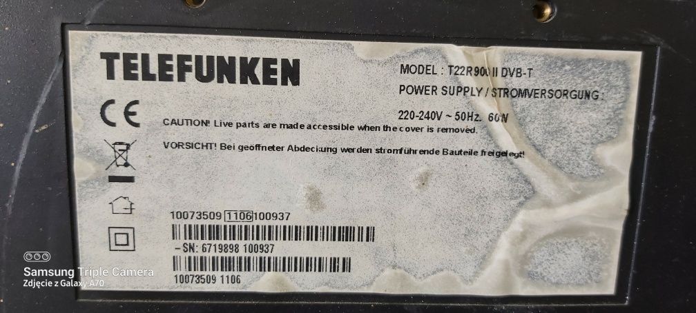 Telewizor Telefunken 22 cale - T22R900IIDVB-T -, Brak pilota, Monitor