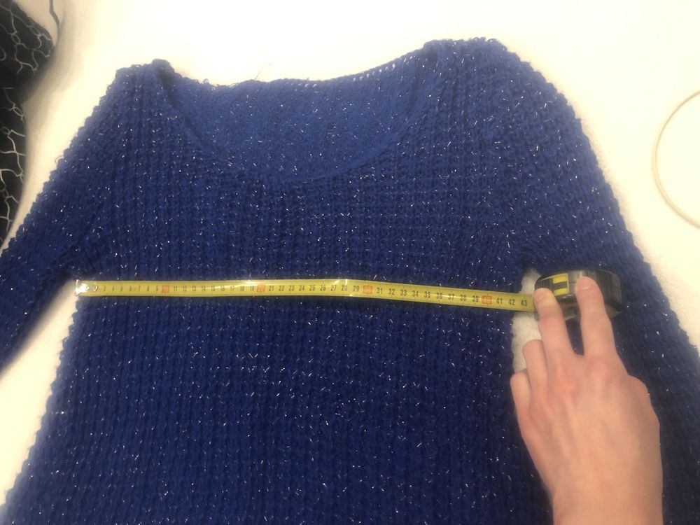 Tanio piękny sweterek sweter brokat niebieski uniwersalny M L S luźny