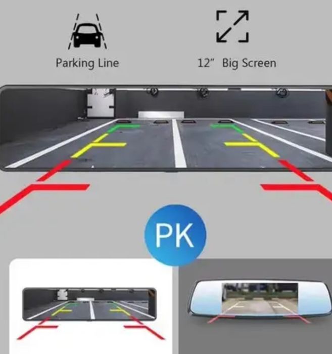 Зеркало видеорегистратор JBE  12" 4K GPS WiFi 2 камеры Супер-Хит!