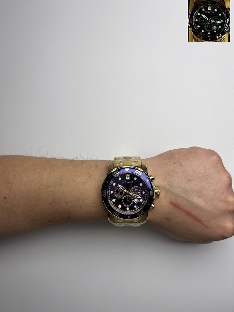 Invicta 0073, золотистий чоловічий годинник інвітка, хронограф