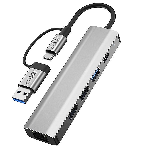 Tech-Protect Hb03 Hub Adapter 5In1 Type-C + Usb2.0 + Usb3.0 + Rj45 Spa