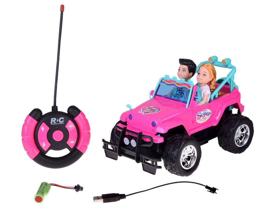 Zdalnie sterowane RÓŻOWE AUTO dla lalek + chłopiec i dziewczynka