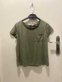 T-shirt khaki H&M minimalistyczny