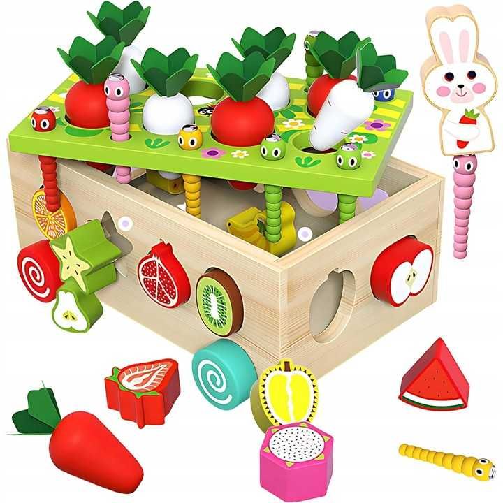 Układanka Montessori Sorter Klocków Złap Robaczka Marchewki C453