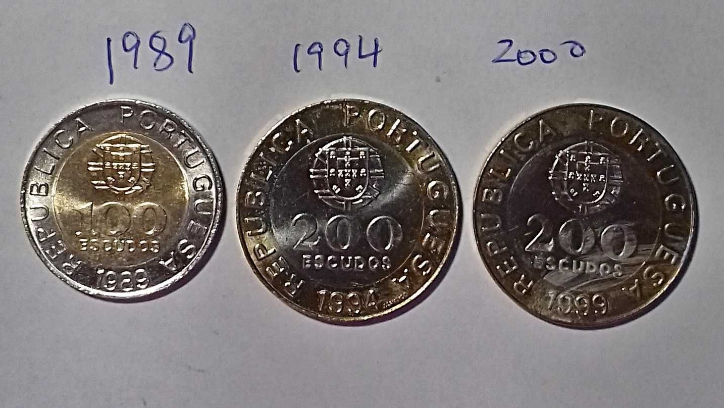 100$  200$: 3 moedas bimetálicas: Pedro Nunes, Lisboa, Garcia Horta,