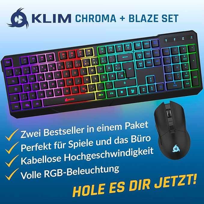 KLIM Blaze & Chroma bezprzewodowa klawiatura mysz do komputera QWERTZ