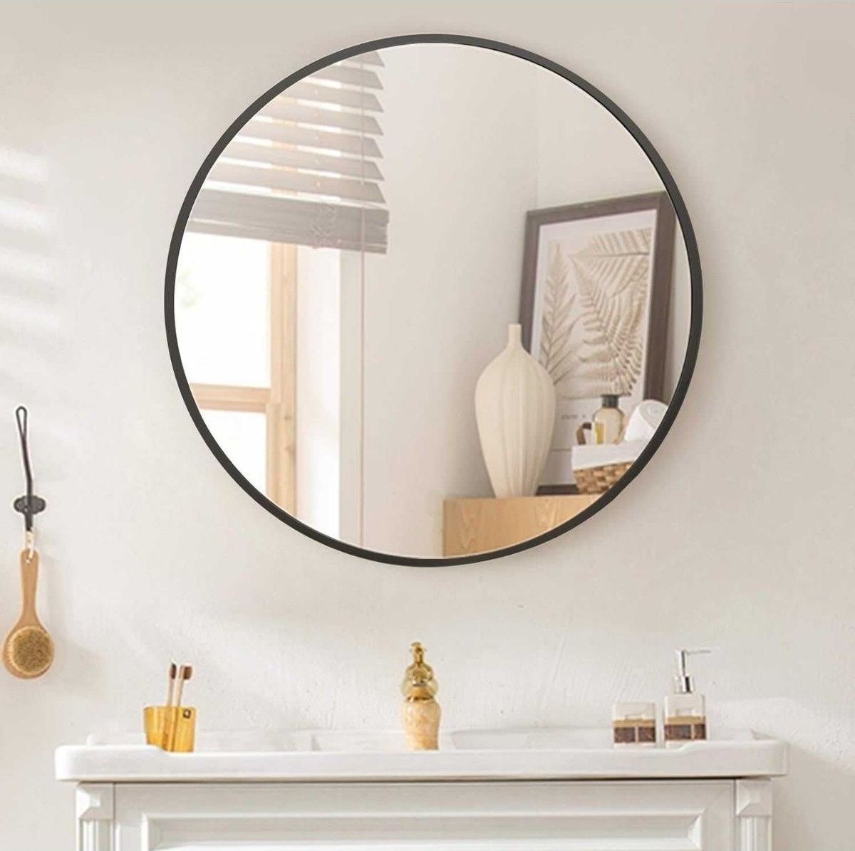 Lustro ścienne okrągłe, 70 cm, czarna aluminiowa rama