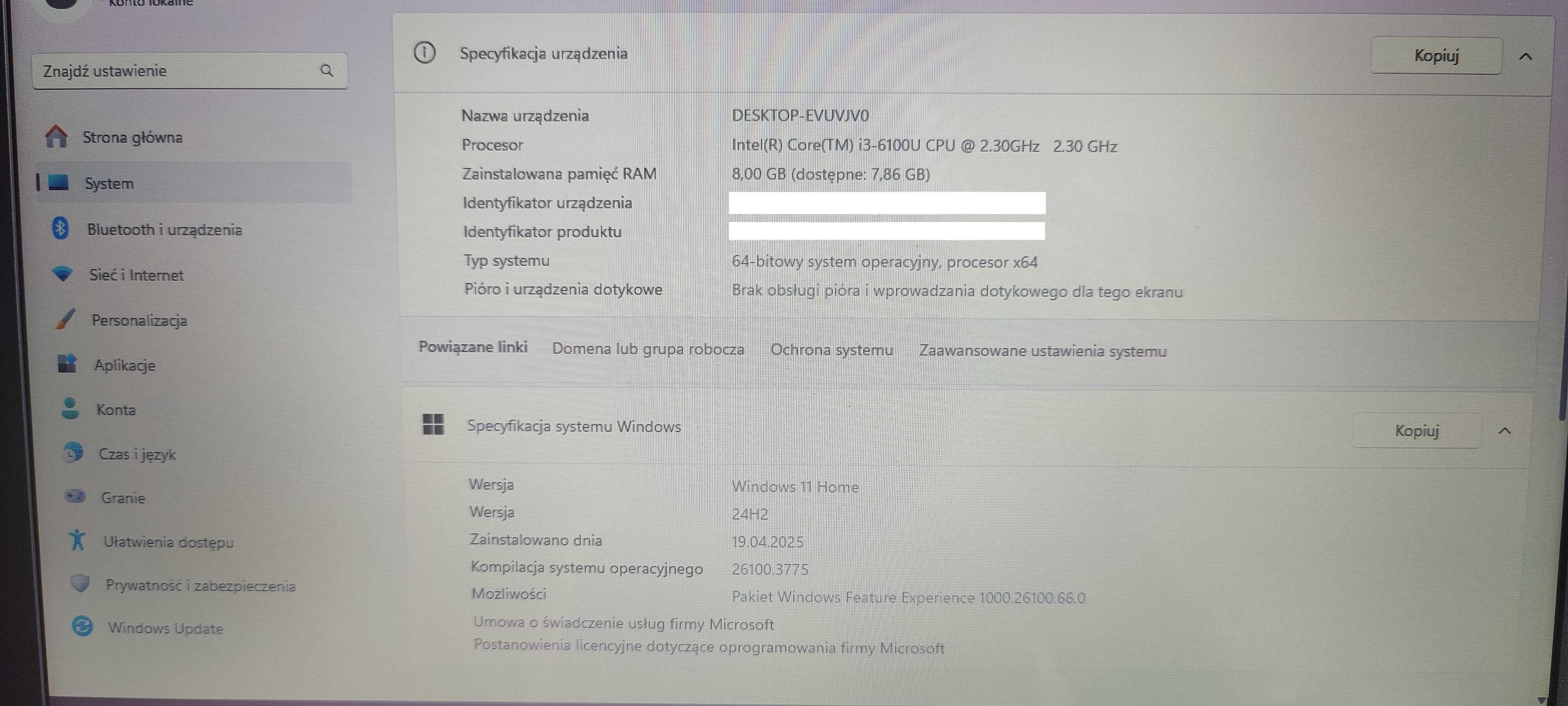 Lenovo Ideapad -15,6 cala -Core i3 4x2,30GHz -8GB Ram -256GB SSD Win11