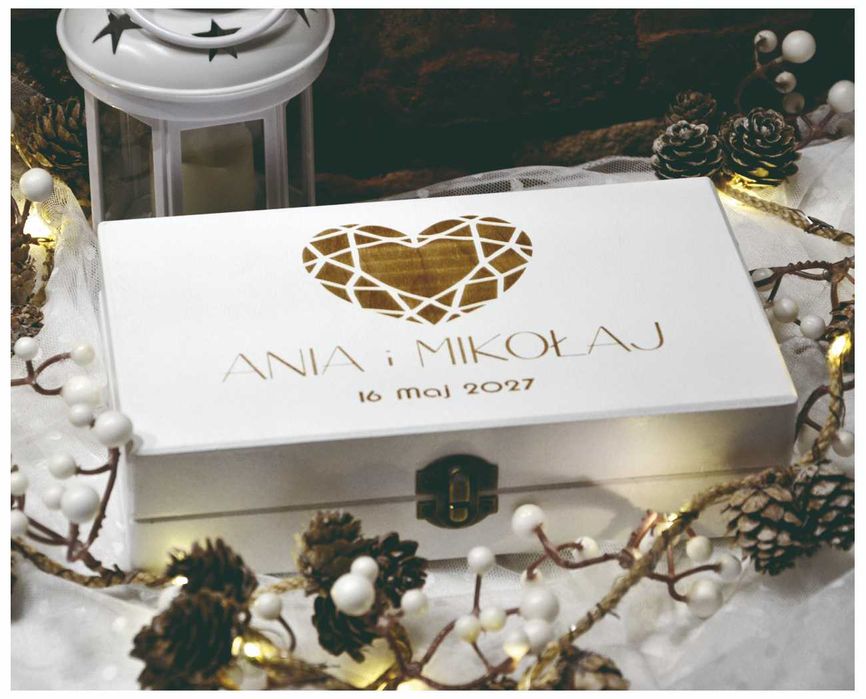 Pudełko na pieniądze, prezent na ślub wesele grawer BOX 22X13X6
