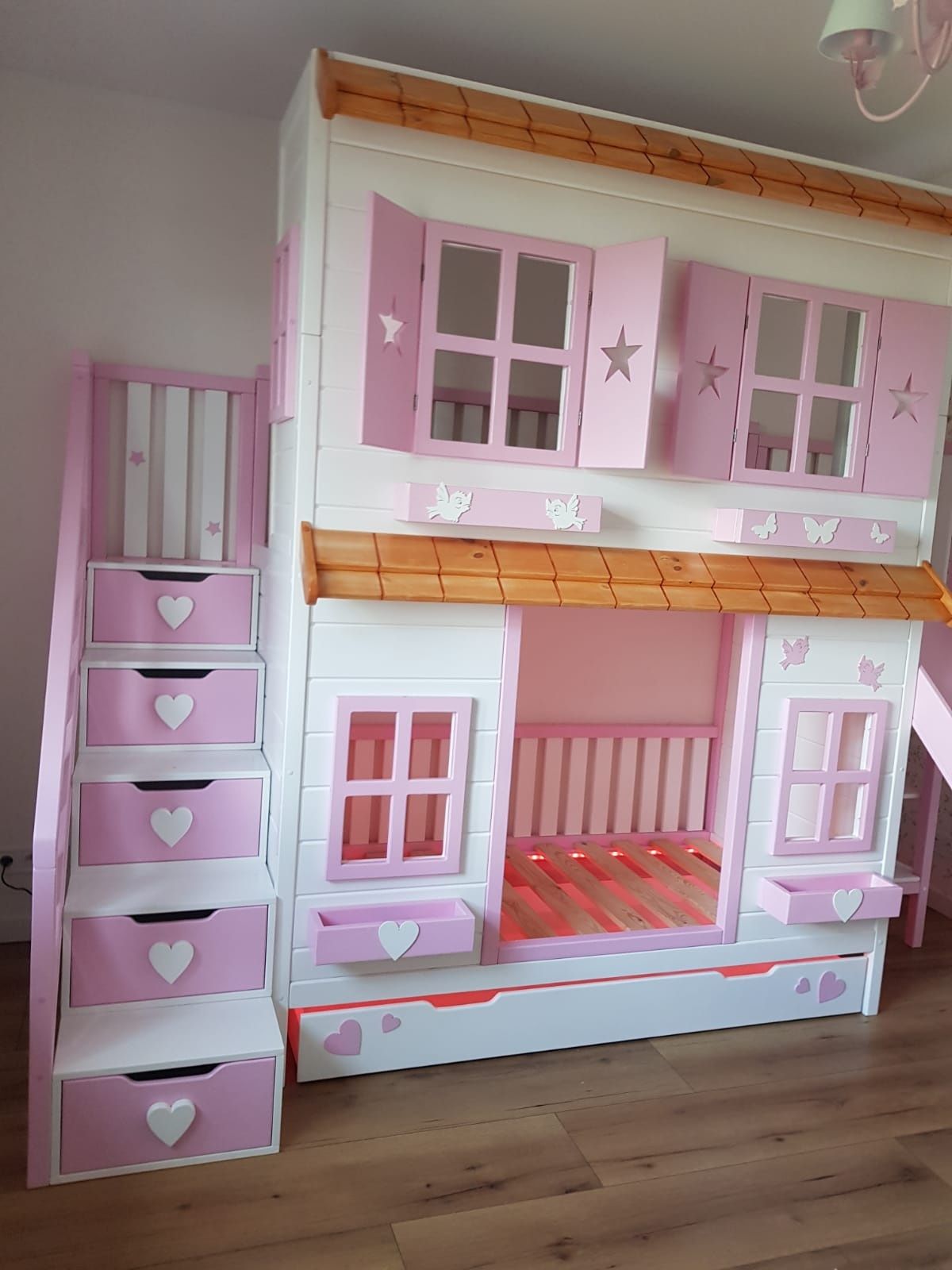 Łóżeczko łóżko piętrowe drewniane domek dla dziecka