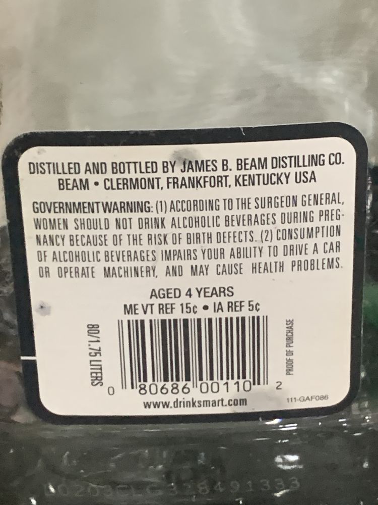 Garrafa vazia Kentucky Whiskey Jim Beam
