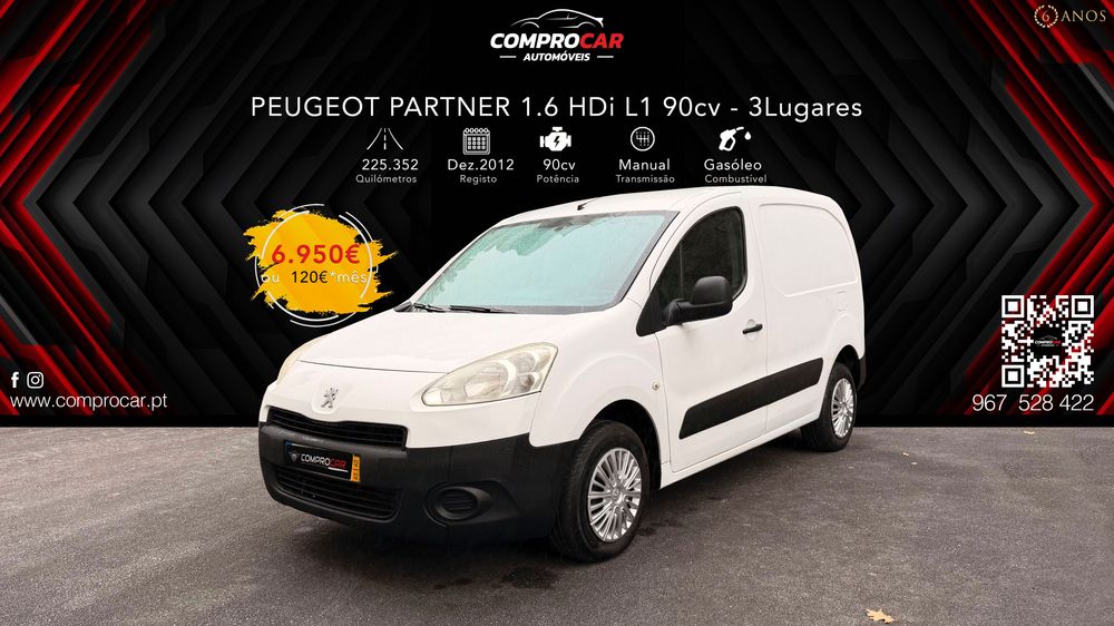 Peugeot Partner 1.6 HDi L1 90cv - 3Lugares - 225.352Kms