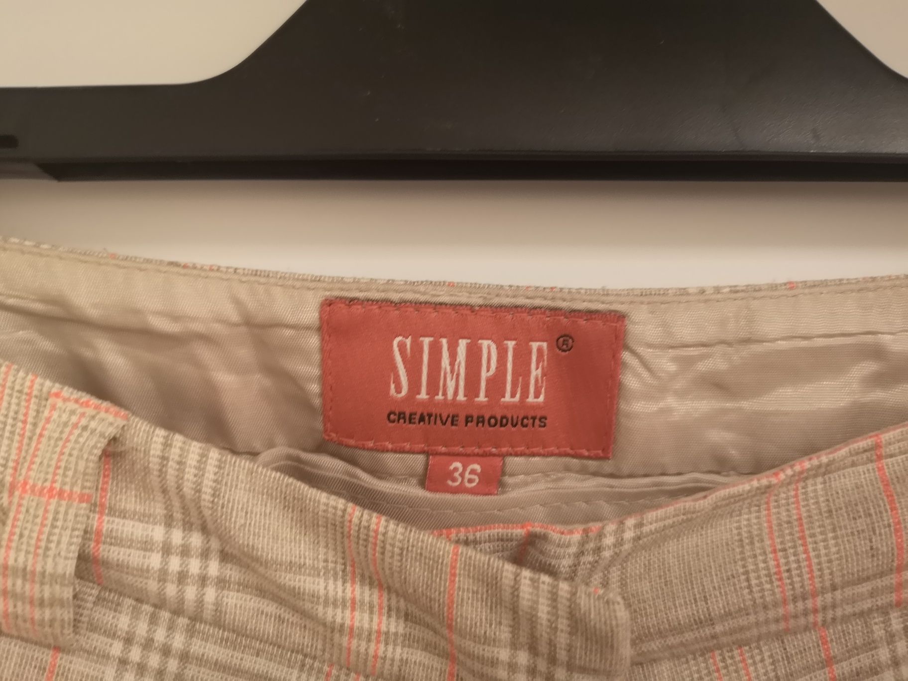 Spodnie w kratkę, beżowe, Simple rozmiar S/36