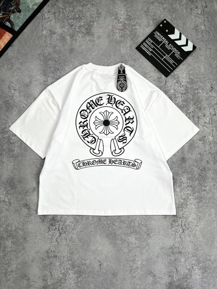 Футболка Chrome Hearts белая оверсайз с бирками