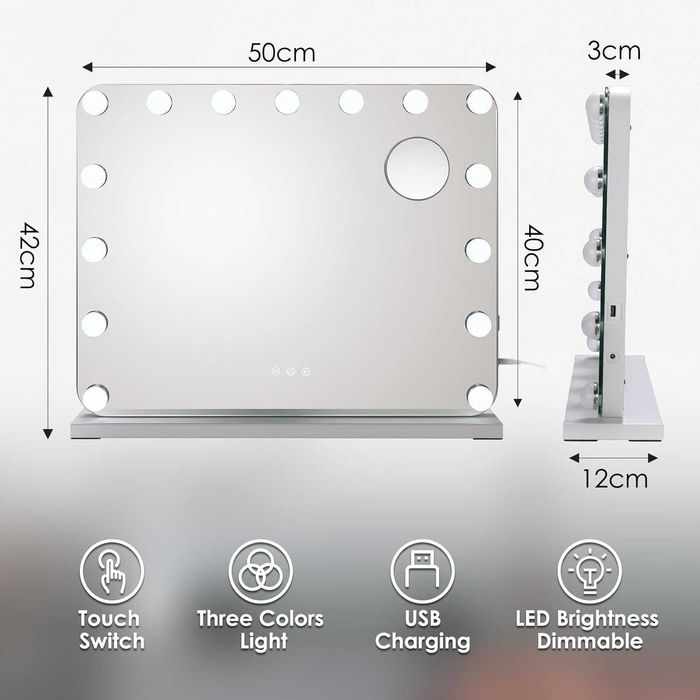 Lustro do makijażu z oświetleniem dotykowe sterowanie 40x50