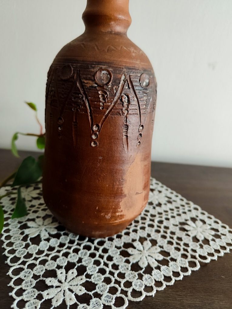 Gliniany wazon butelka w stylu rustykalnym, Vintage, Boho