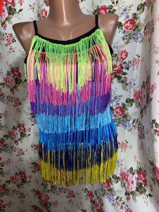 Купальник для бальных танцев с бахромой на рост 158 см. Боди для танца