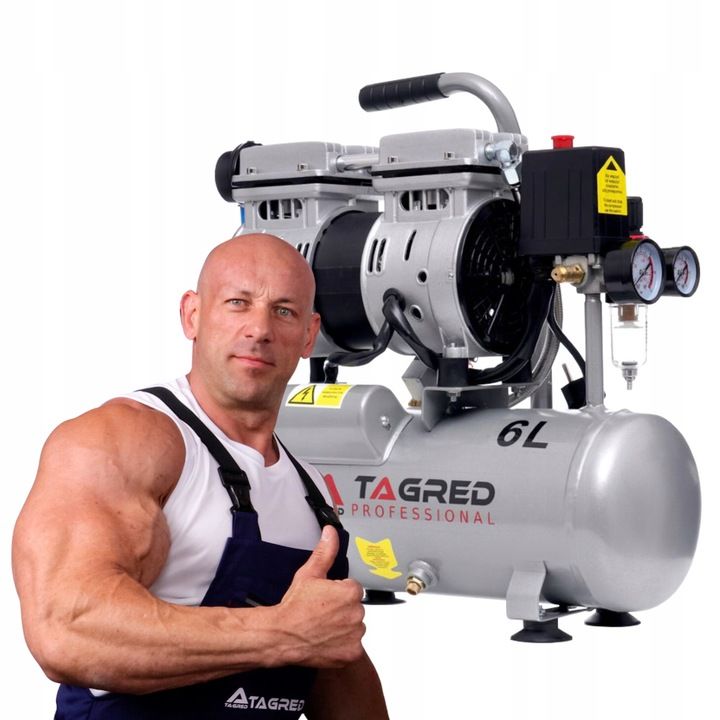 Sprężarka Kompresor Bezolejowy 6l 550w Dwutłokowy R2 10 Bar Cichy
