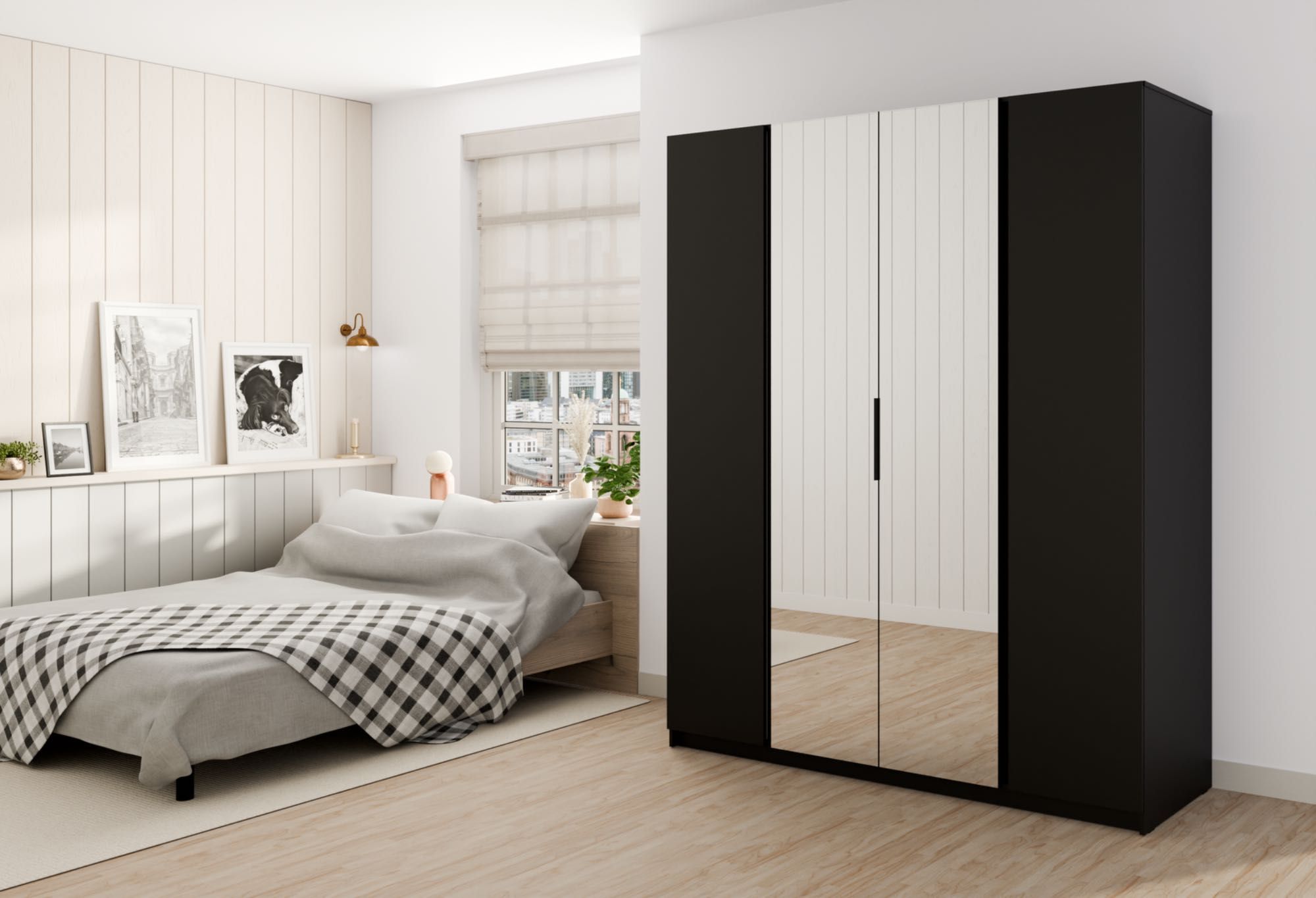 Szafa KALIA 2F 2LW 200x239x62 cm czarny, dąb evoke, szafa z lustrem