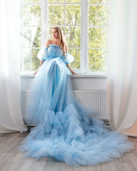 Фатинова сукня зі шлейфон для фотосессіі, сукня для вагітних