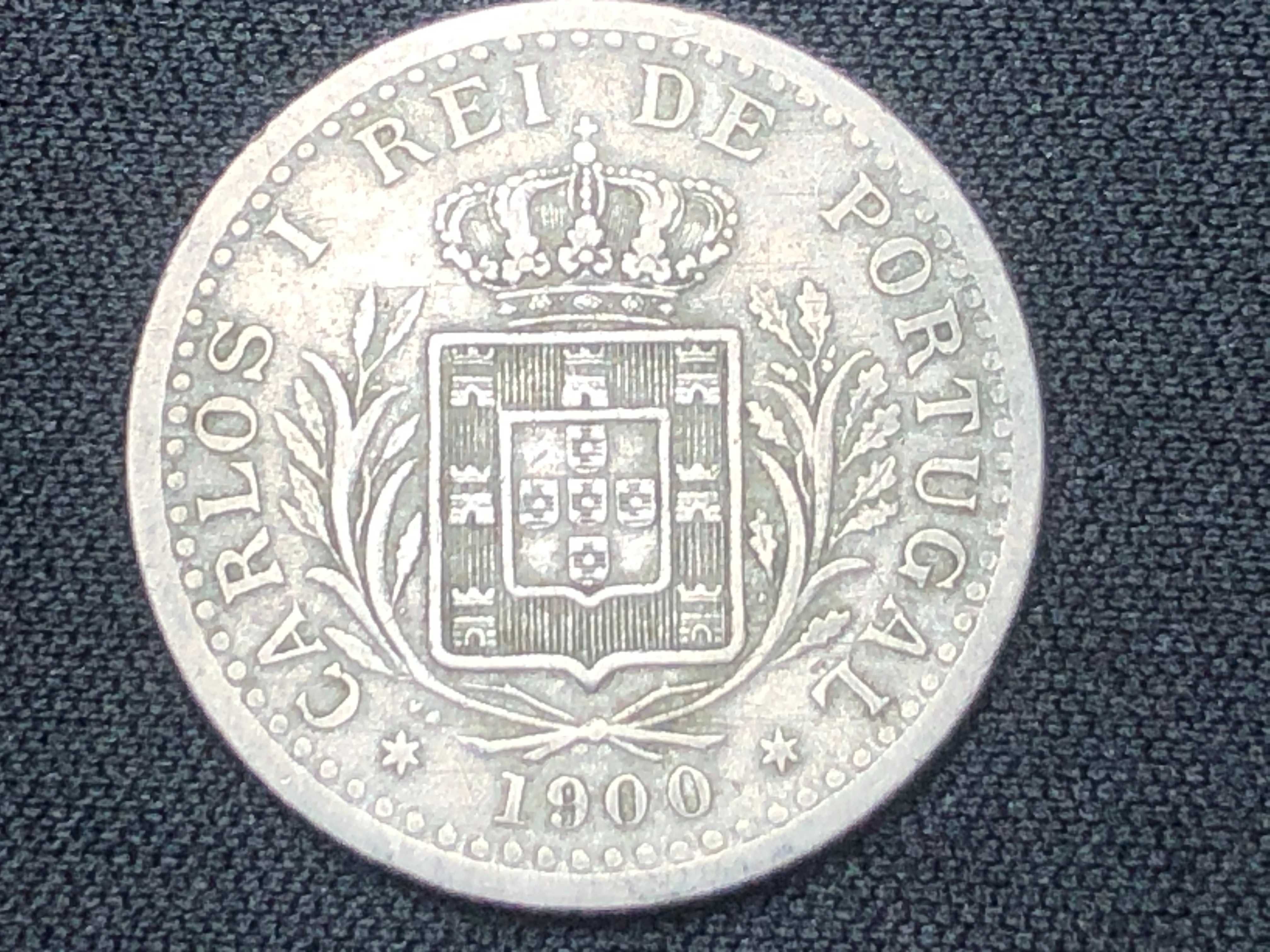 Lote de 2 moedas 100 Reis D Carlos, D Manuel II Prata e niquel