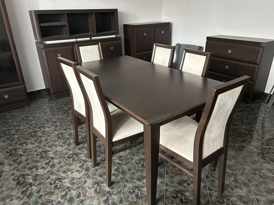 Stol drewniany rozkladany + 6 krzeseł