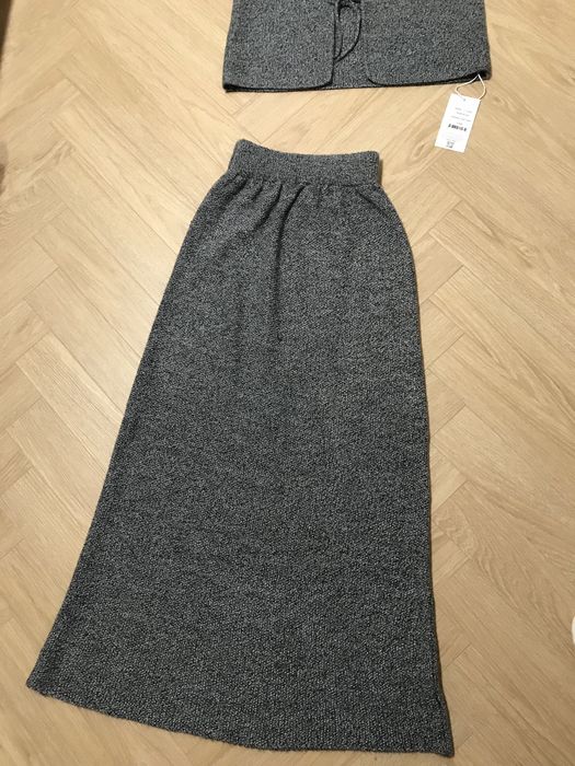 Костюм вязаний теплий безрукавка жилетка топ спідниця юбка меланжова