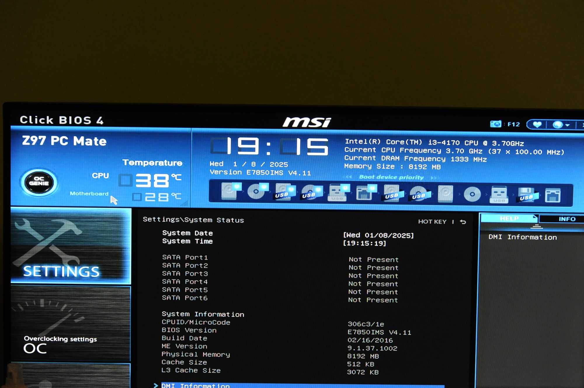 Procesor I3-4170 Płyta MSI Z97 PC Mate RAM 8GB
