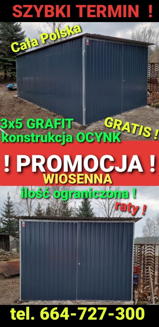 Garaż Blaszak 3x5 GRAFIT tanio i szybko ! Cały Kraj 1-8 dni ! Garaże