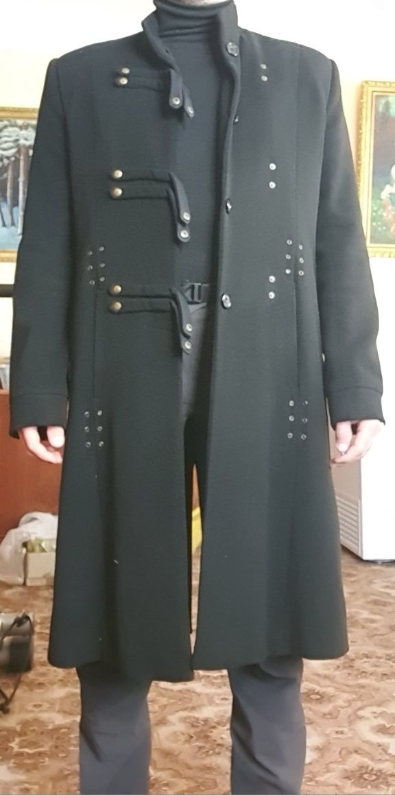 Пальто, XL, 50, ексклюзив, чоловіче, чорне, флісове, готичне, готика,