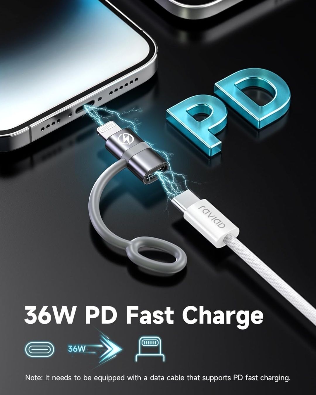 RAVIAD Adapter Lightning na USB C, 60 W, 2 sztuki, adapter Lightning n