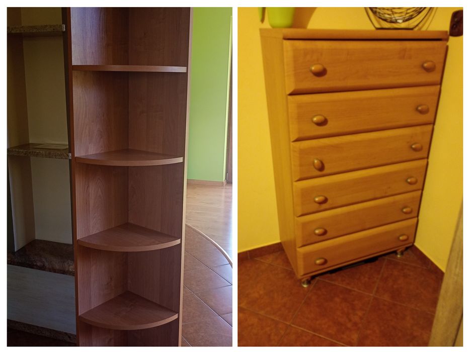 Regał narożny z półkami kolor olcha  wymiary ( 180x30) + Gratis komoda