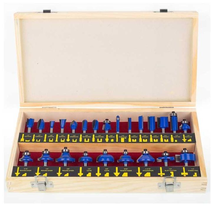 Zestaw 24 frezów do drewna 6.35mm BAIDETS w drewnianej walizce