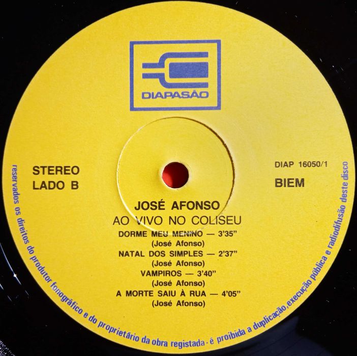José Afonso	- - - - -		Ao Vivo no Coliseu	- - - - -	2 X LP