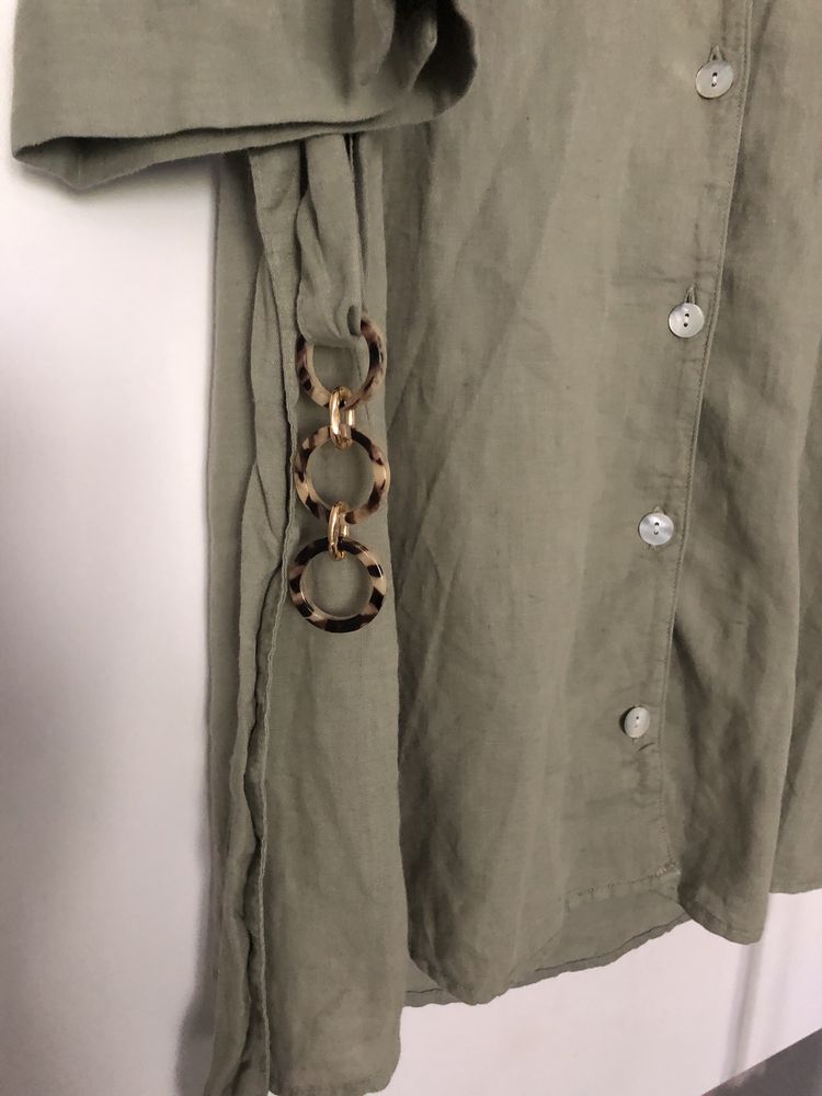 Zara lniana sukienka z paskiem rozmiar s khaki