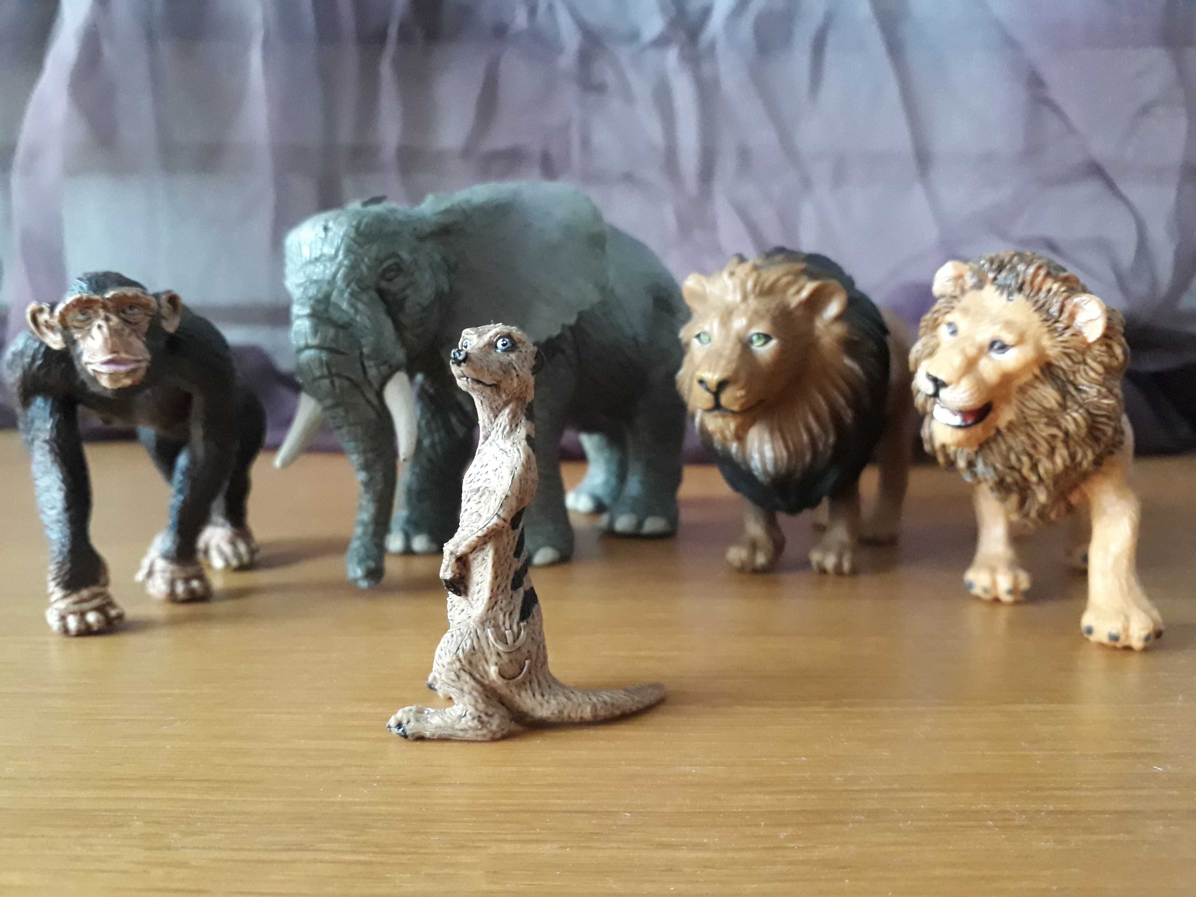 Figurki zwierzęta Lidl. Lew, słoń, małpa, surykatka.