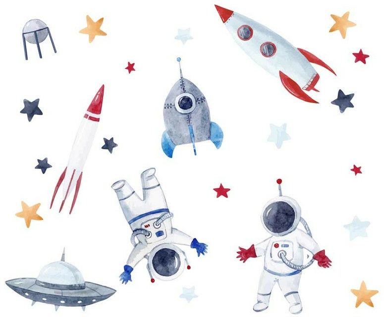 Astronauci kosmos naklejka na ścianę do pokoju chłopięcego Zarbo djeco