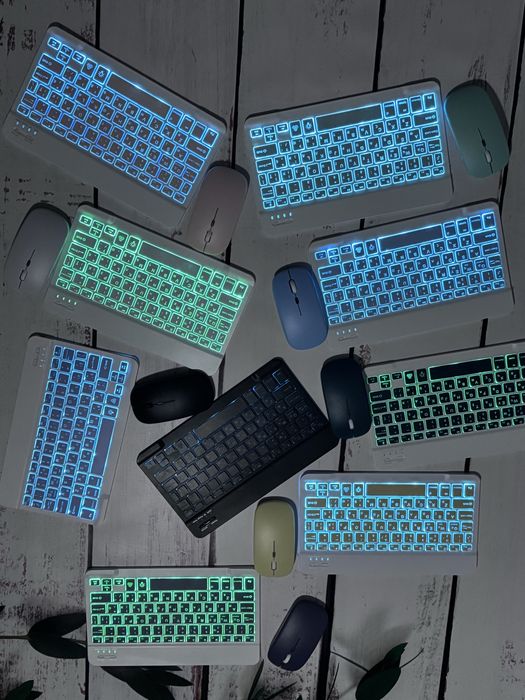 Комплект клавиатура Bluetooth+мышка с подсветкой для планшета укр язык