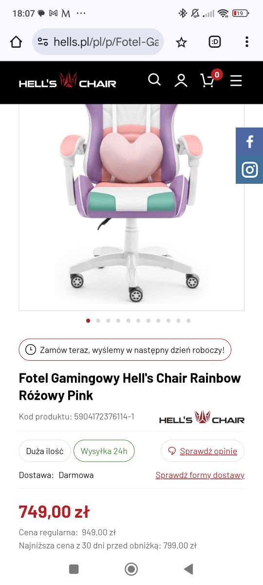 Hells chair rainbow krzesło fotel gamingowy