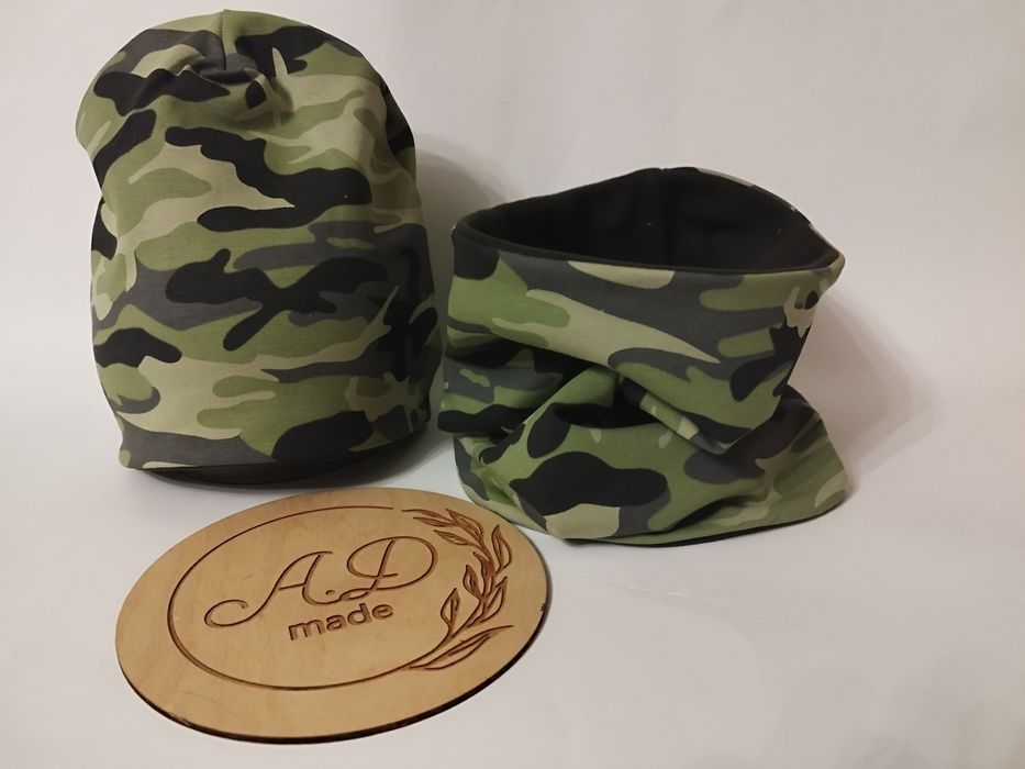 Komplet zestaw czapka komin Ocieplany męski Moro Oliwkowy M