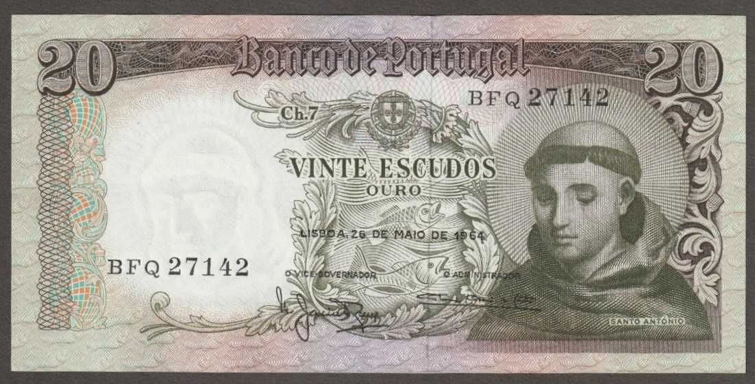 Portugalia 20 escudos 1964 - stan bankowy - UNC -