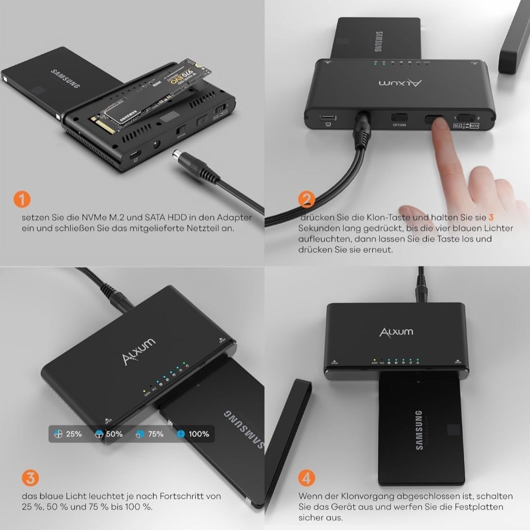 Obudowa Alxum M.2 NVME i adapter SATA USB z klonowaniem offline